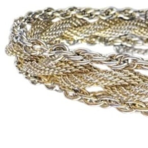 Gold Tone & Silver Tone Multi-Strand Braided Chain Bracelet Adjustable Rope Desi - Picture 4 of 5